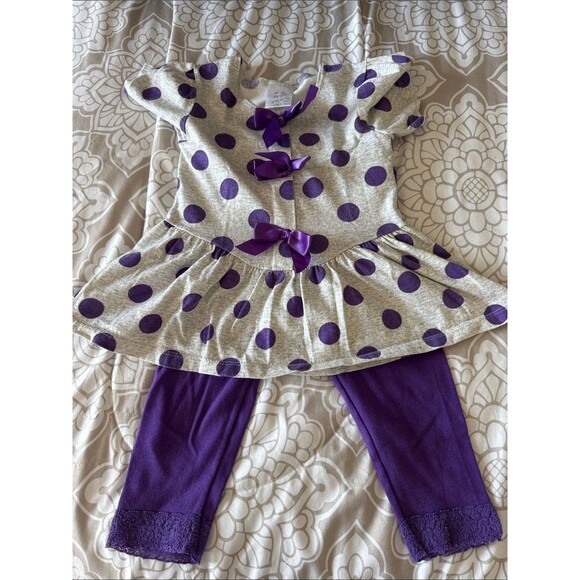 Unbranded Other - Girls Purple Polka Dot Tunic & Purple Legging Set